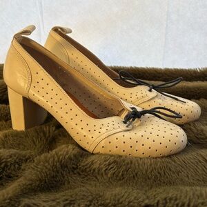 Swedish Hasbeens Cream Perforated Heels